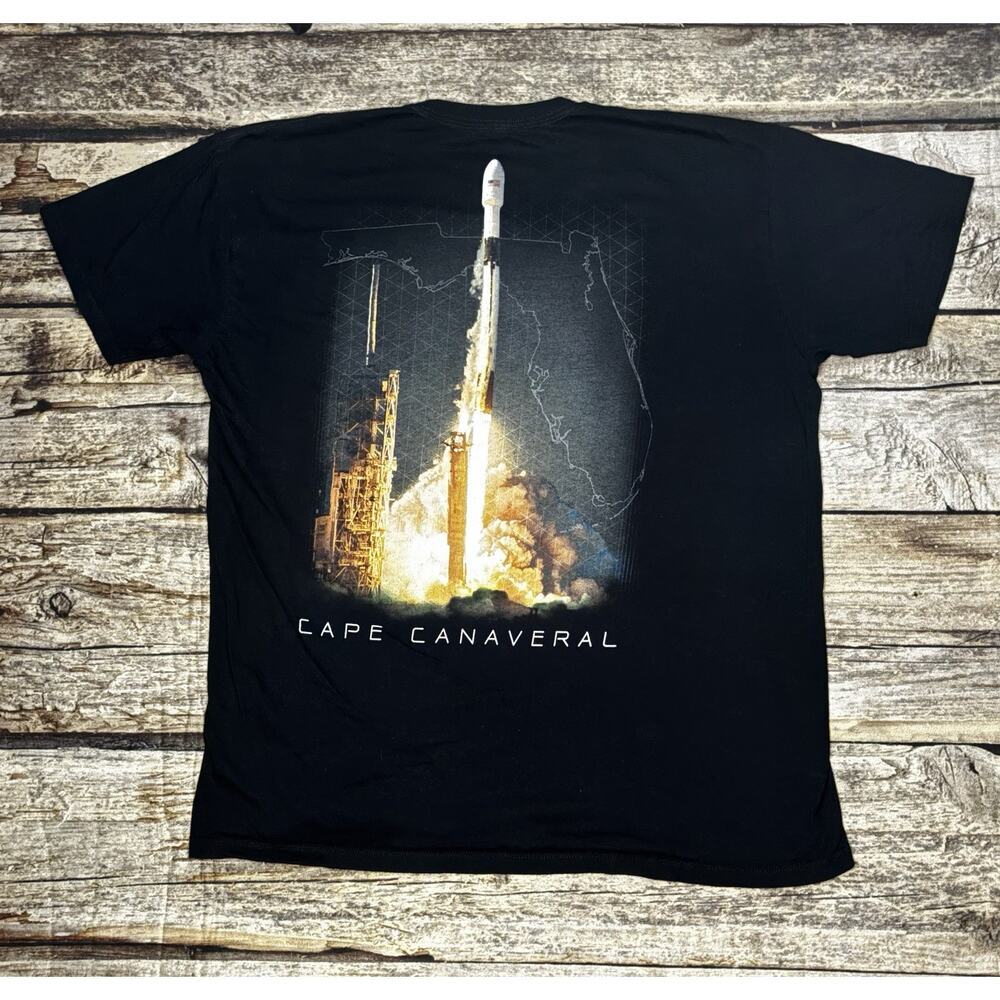 Space X T Shirt Cape Canaveral Rocket Launch Adult Size XL Black